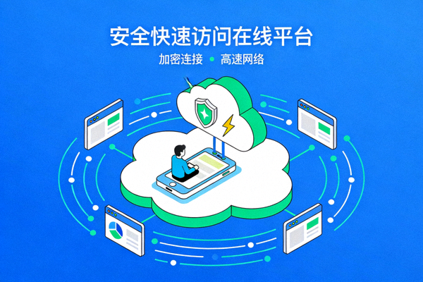 Ilustrasi akses internet aman dan cepat ke platform online